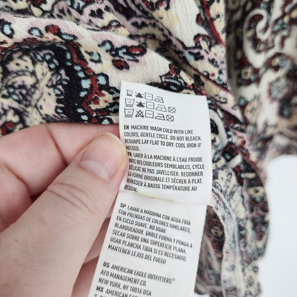 American Eagle Outfitters Womens Peasant Top Size‎ S Paisley Velvet Trim Boho - Picture 7 of 9